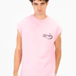 BASIC ESSENTIAL SLEEVELESS LOGO PRINT T-SHIRT - Rose