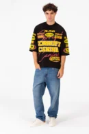 BOXY FIT LOGOS PRINT HALF SLEEVE T-SHIRT