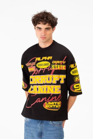 BOXY FIT LOGOS PRINT HALF SLEEVE T-SHIRT
