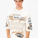 BOXY FIT LOGOS PRINT HALF SLEEVE T-SHIRT - Ecru