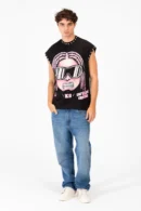 SHINY TEETH GIRL PRINT RHIMSTONES K9 T-SHIRT